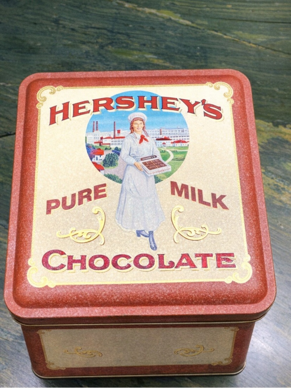 Hershey Canister Vintage with Lid Home Decor Square Tin
